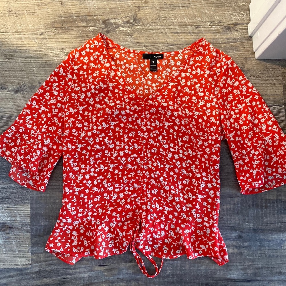 Red AQUA floral blouse